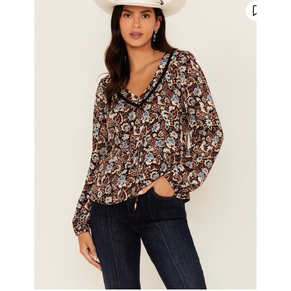 Idyllwind XL V Neck With Tassels Romance Floral Print‎ Blouse Western Whimsigoth